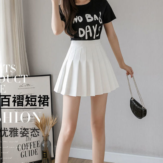 High waist pleated skirt short skirt for women autumn skirt college style Korean style solid color anti-exposure a skirt