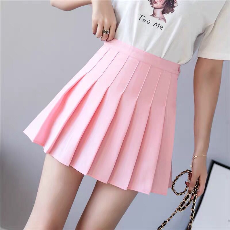 High waist pleated skirt short skirt for women autumn skirt college style Korean style solid color anti-exposure a skirt