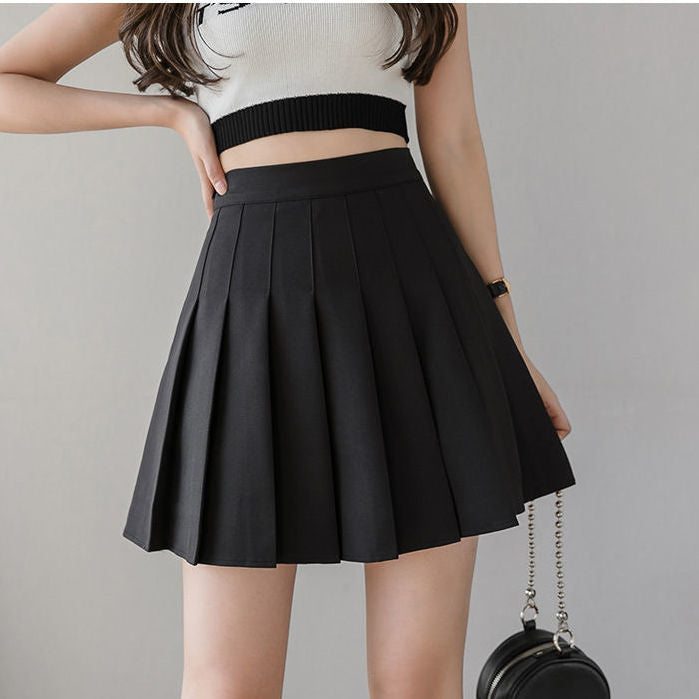 High waist pleated skirt short skirt for women autumn skirt college style Korean style solid color anti-exposure a skirt