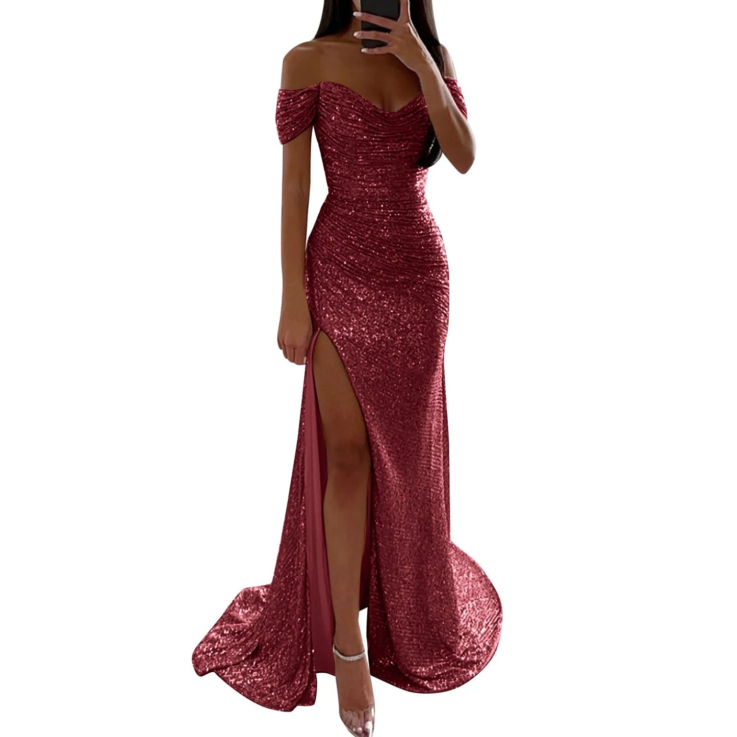 Party Dresses for Women Female Prom Party Dress With Sparkly Glitter Sequin Floor-length Dress for Women Slim Fit Wrap Hip Dress