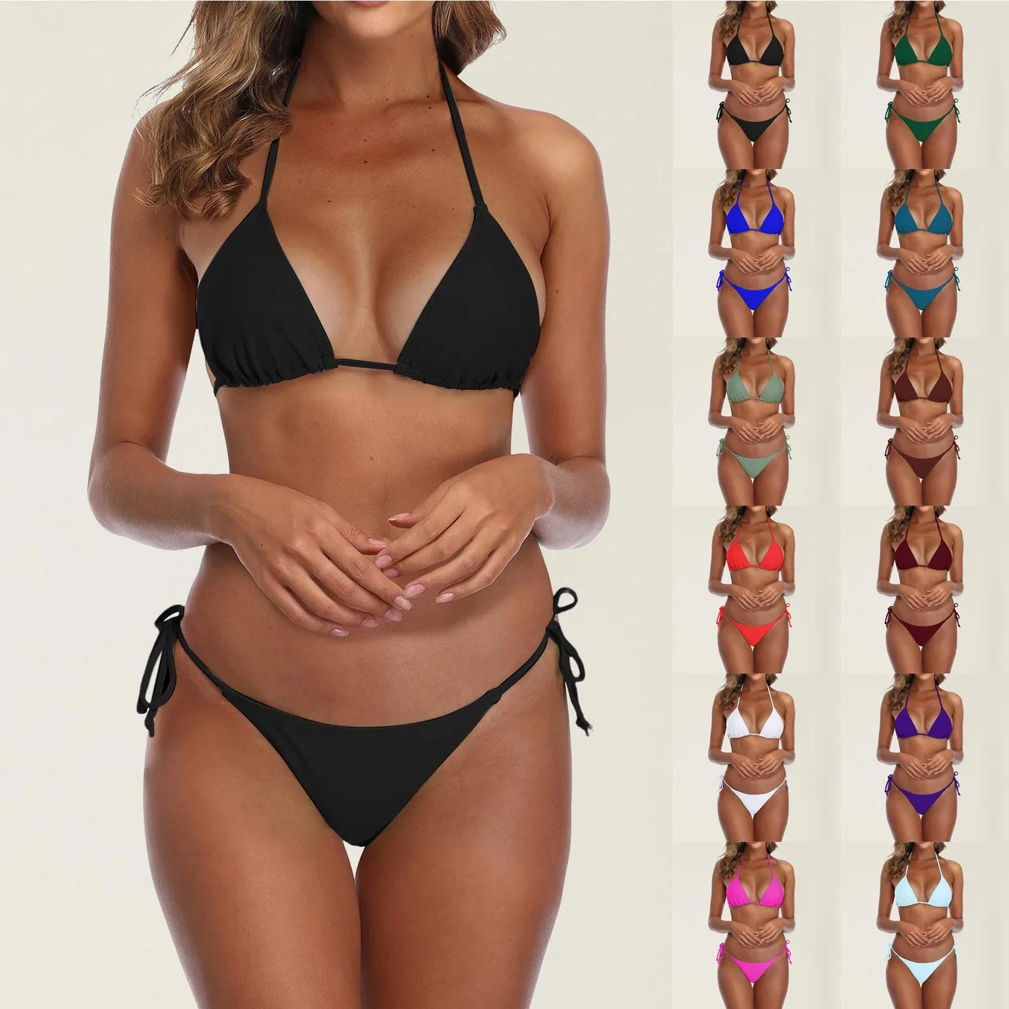 Sexy Bikini Swimsuit For Women Brazilian Pink Bikinis Set Sexy Bather Bathing Suit For Women Triangle Top Thongs Swimsuits Women