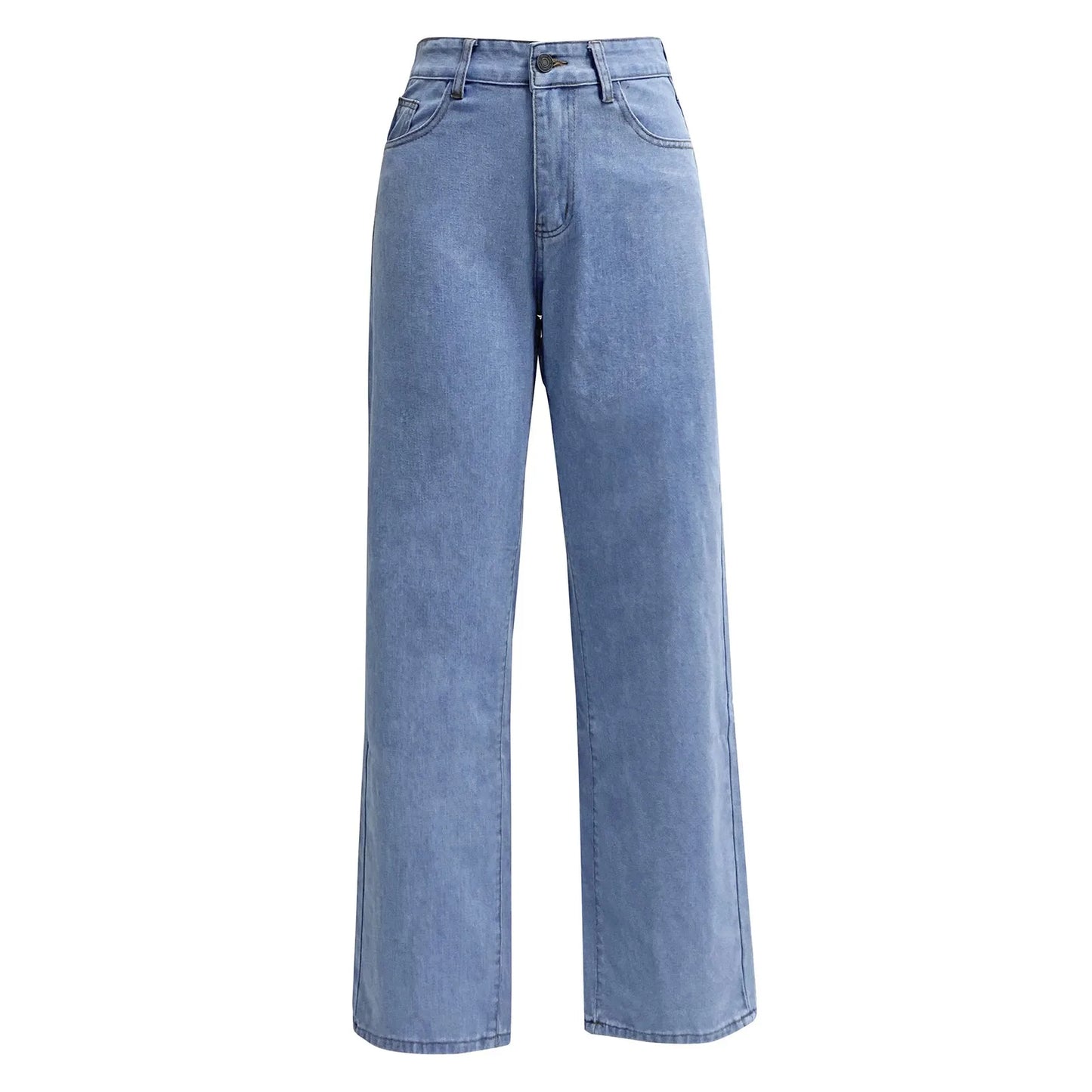 Women Fashion Straight Leg Jeans Loose Button Pocket Washed Denim Pants High Waist Stretchy Denim Trousers 2024 Female Clothes