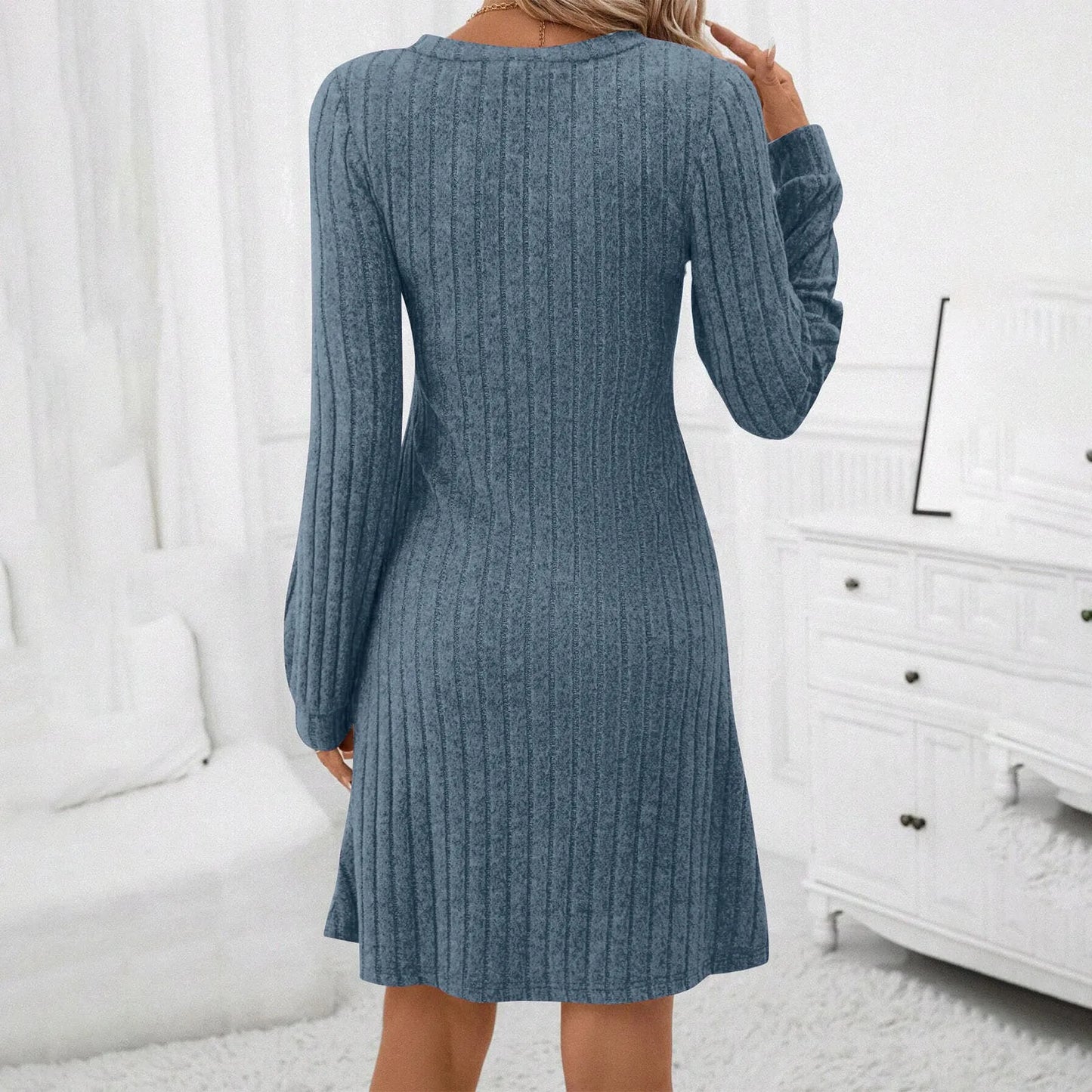 Sweater Dresses For Womens V Neck Fall Winter Temperament Dress Casual Fashion Solid Color Long Sleeve Party Clothes For Women