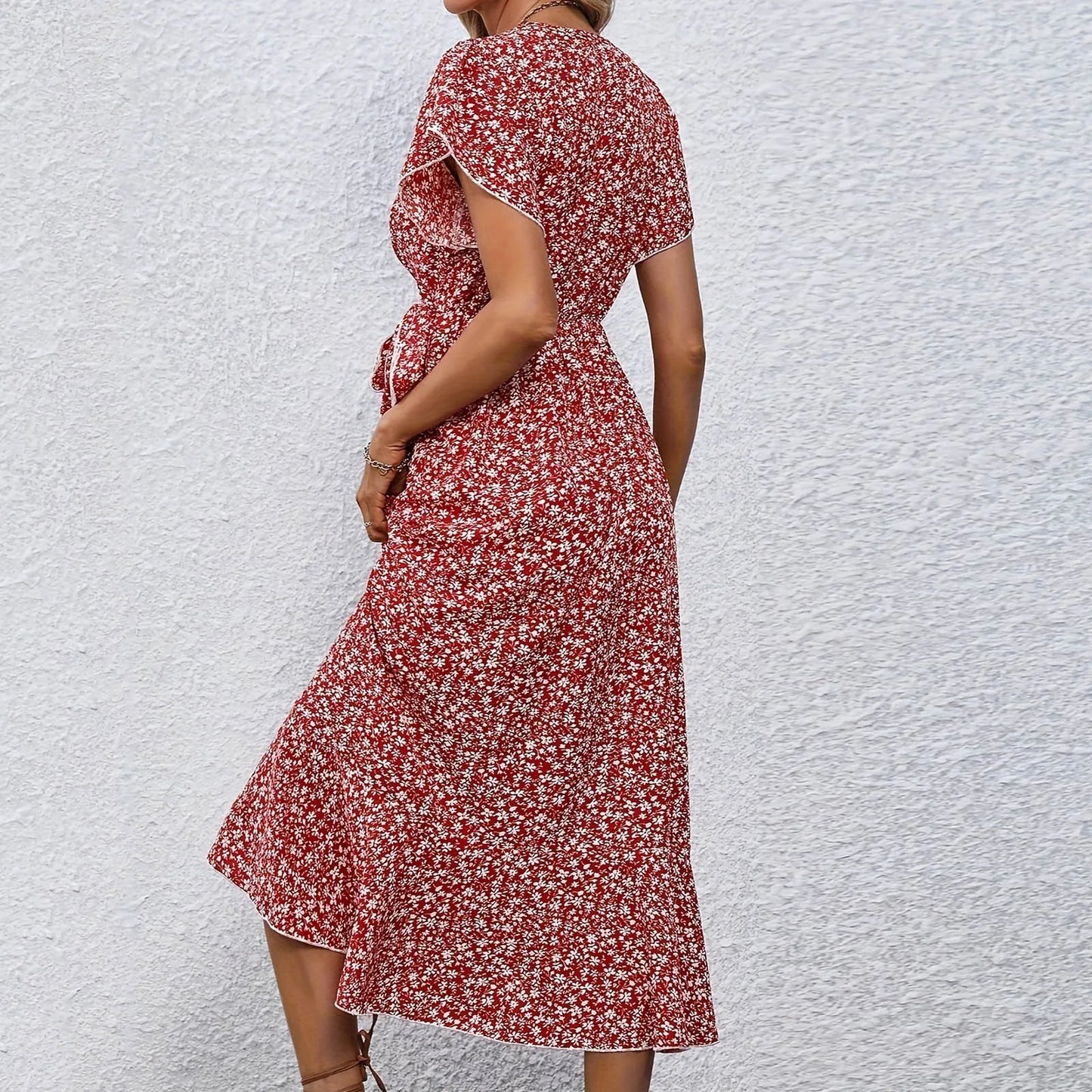 Women's Flowy Split Midi Floral Wrap Dress Summer