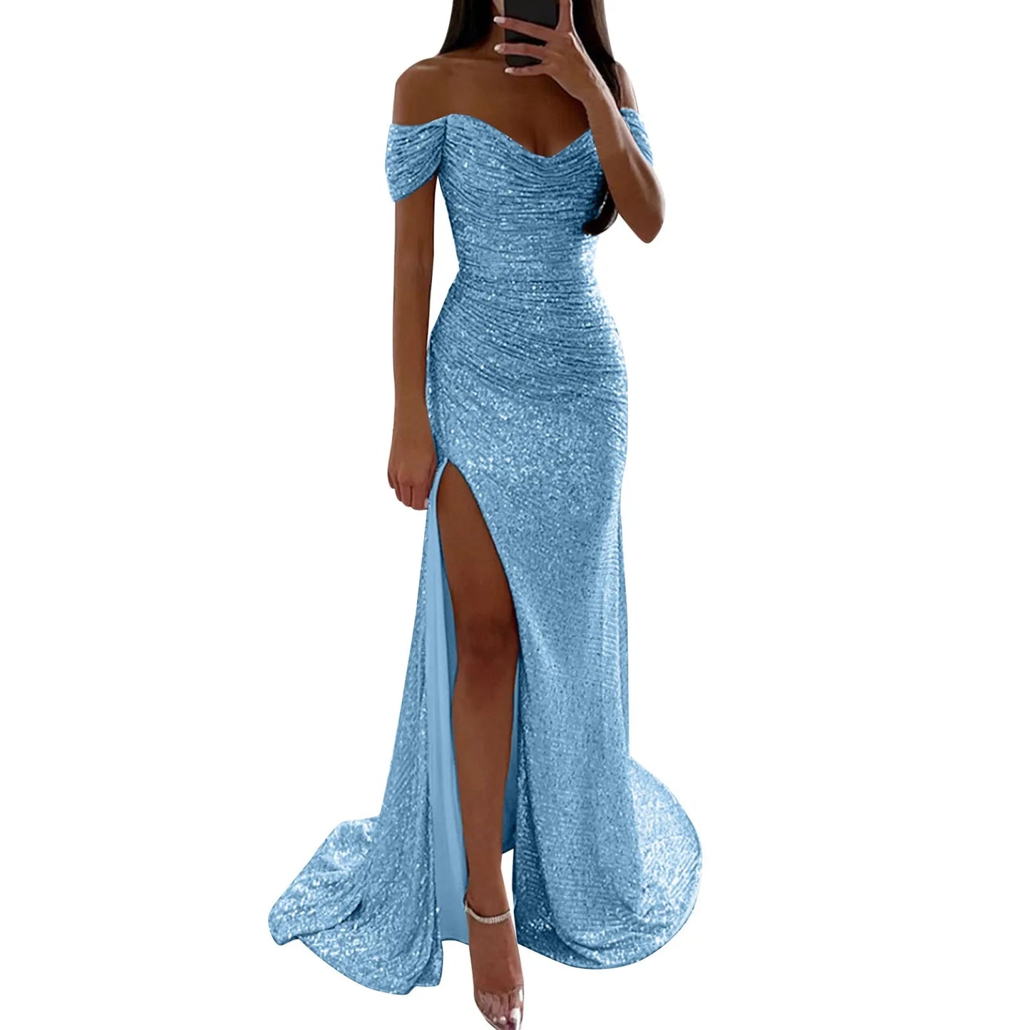 Party Dresses for Women Female Prom Party Dress With Sparkly Glitter Sequin Floor-length Dress for Women Slim Fit Wrap Hip Dress