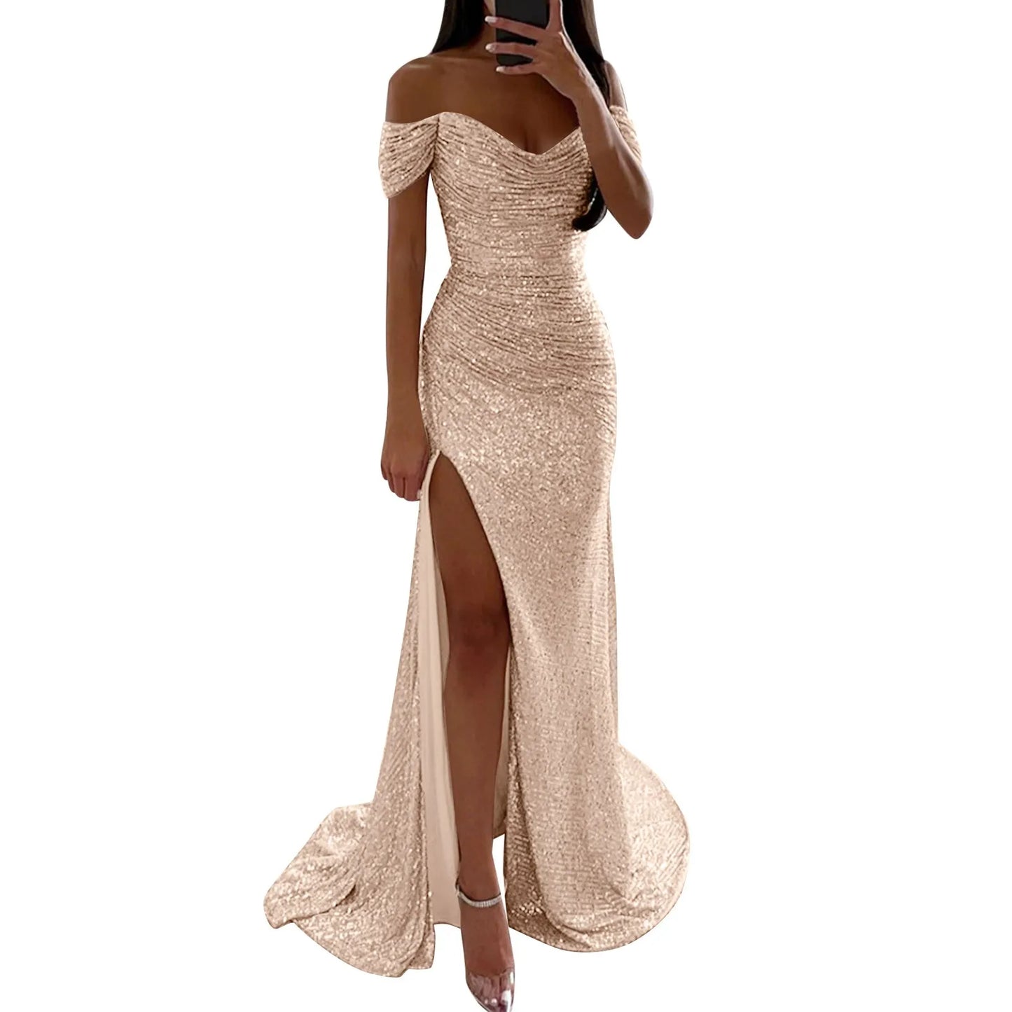 Party Dresses for Women Female Prom Party Dress With Sparkly Glitter Sequin Floor-length Dress for Women Slim Fit Wrap Hip Dress