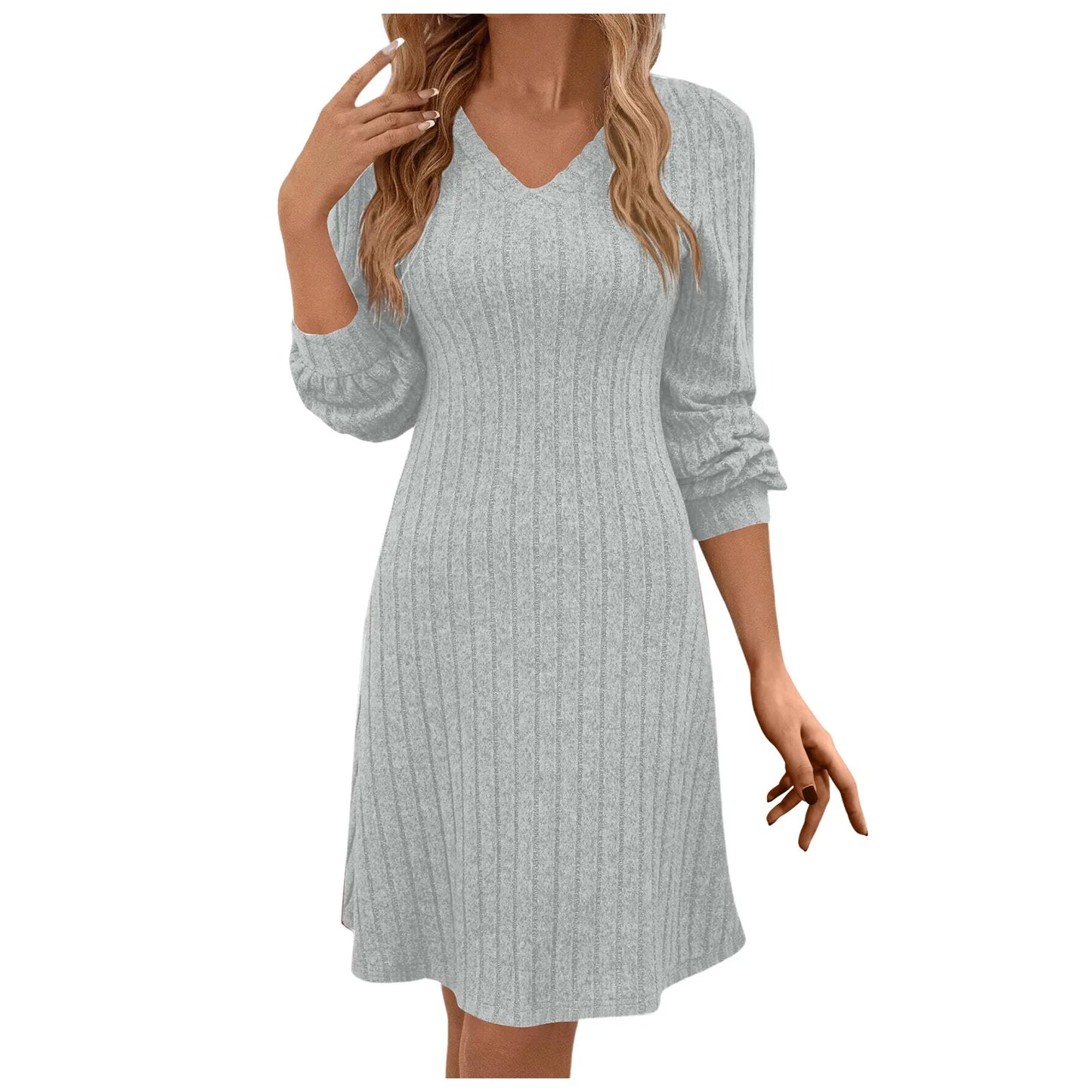 Sweater Dresses For Womens V Neck Fall Winter Temperament Dress Casual Fashion Solid Color Long Sleeve Party Clothes For Women