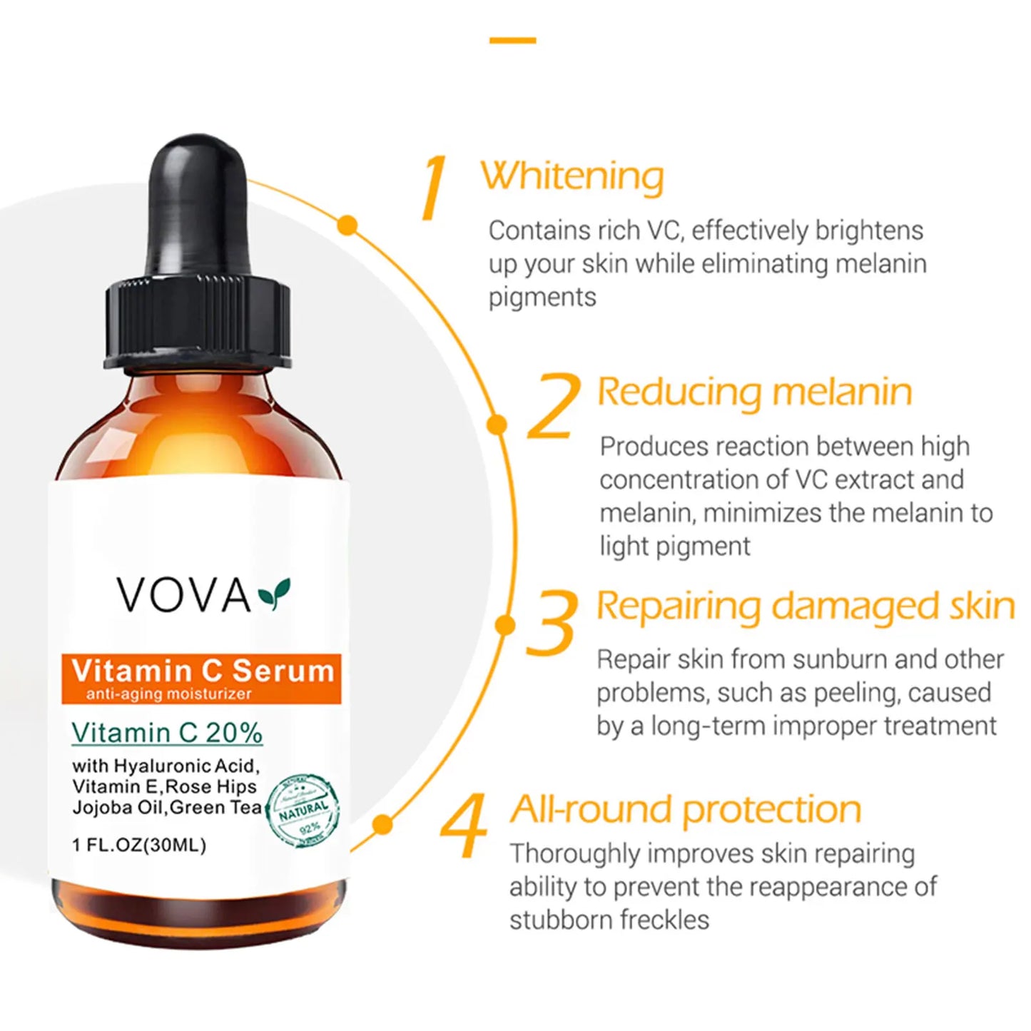 20% Vitamin C Liquid Serum Anti-aging Whitening VC Hyaluronic Acid Face Serum Brighting Moisturising Fade Fine Lines Skin Care