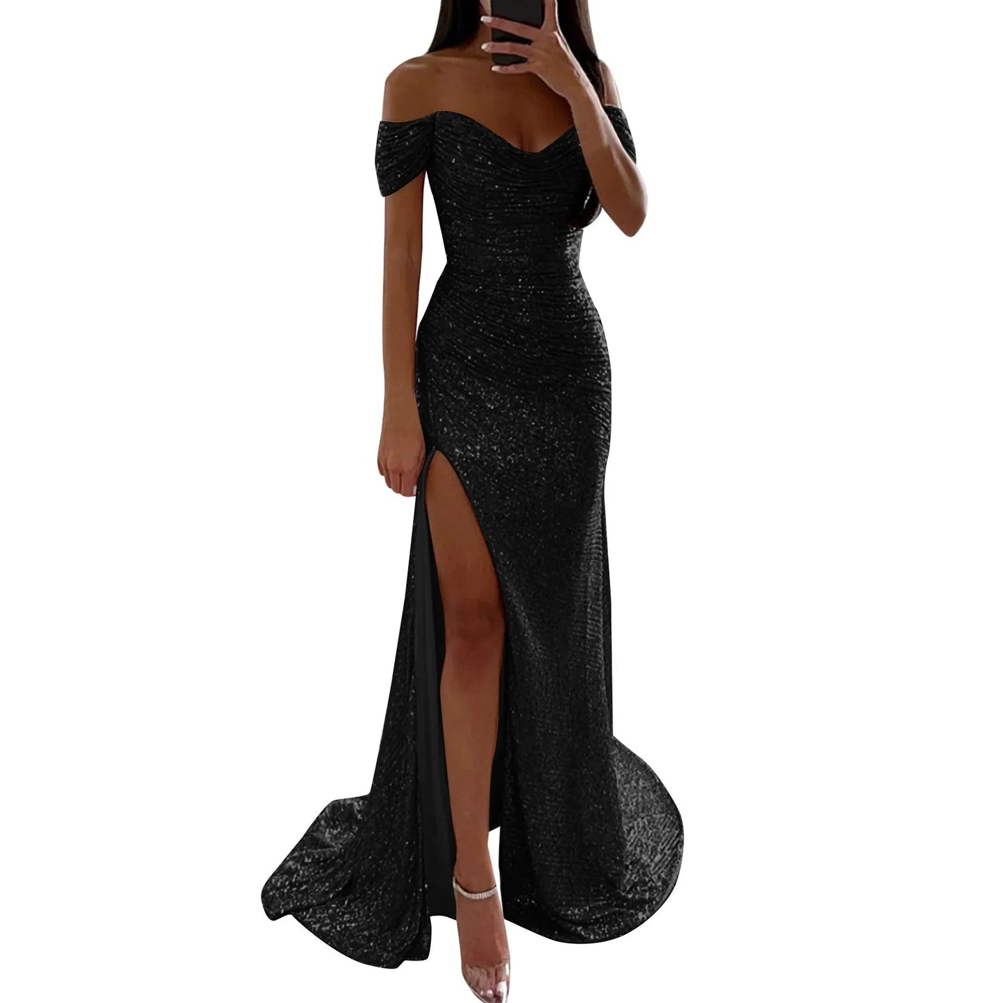 Party Dresses for Women Female Prom Party Dress With Sparkly Glitter Sequin Floor-length Dress for Women Slim Fit Wrap Hip Dress