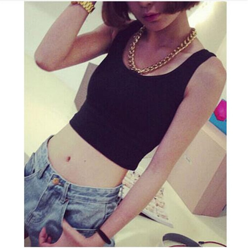 2019 Summer Slim Render Short Top Sexy Women Sleeveless U Croptops Tank Tops Solid Black/White Crop Tops Vest Tube Top