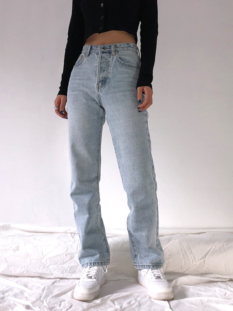 2022 High Waist Baggy Jeans Women Casual Straight Leg Loose Pants Mom Jean Fashion Comfy Wash Boyfriend Wide Leg Simple Trousers