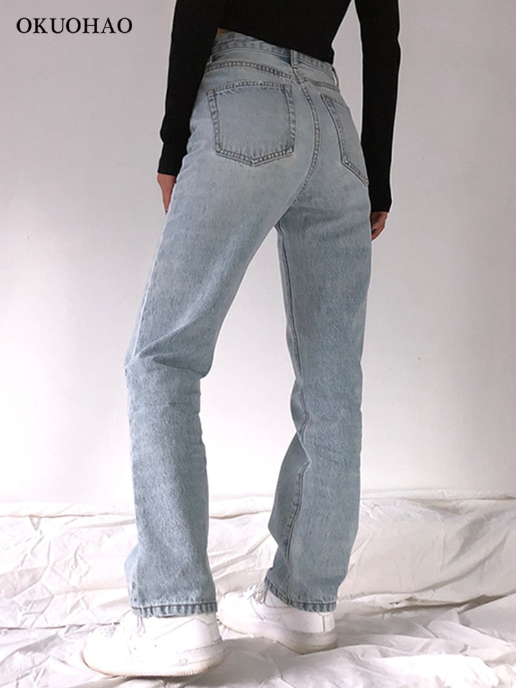 2022 High Waist Baggy Jeans Women Casual Straight Leg Loose Pants Mom Jean Fashion Comfy Wash Boyfriend Wide Leg Simple Trousers