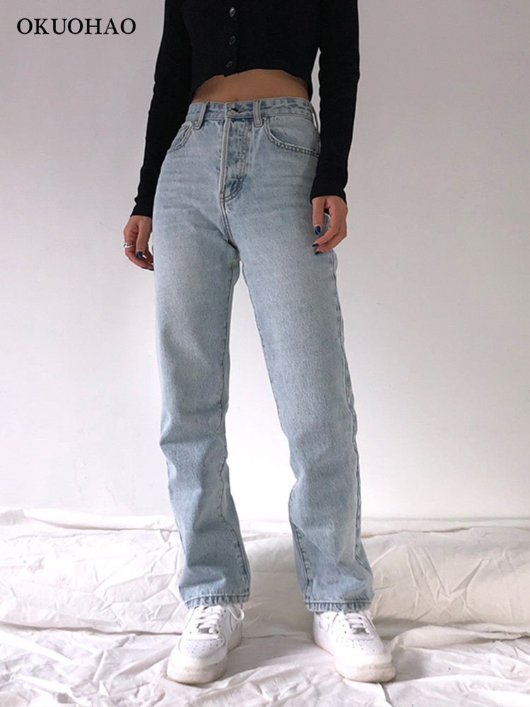 2022 High Waist Baggy Jeans Women Casual Straight Leg Loose Pants Mom Jean Fashion Comfy Wash Boyfriend Wide Leg Simple Trousers