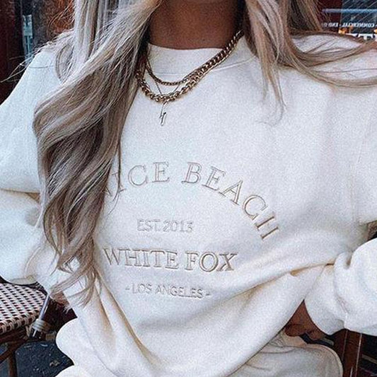 Embroidery Letter White Vintage American Oversized Sweatshirt Women Streetwear New Long Sleeve Casual Girl Tops Winter 2022